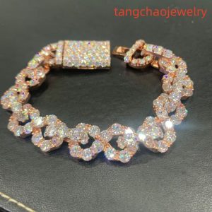 VVS Moissanite 925 Sterling Silver Bracelet, 17mm (8 inches), rose gold, set with large diamonds.