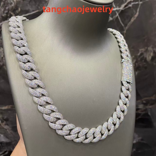 VVS Moissanite 925 Sterling Silver Miami Cuban Chain 17MM 22inches White