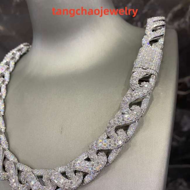 VVS Moissanite 925 Sterling Silver Miami Cuban Chain 17MM 23inches White