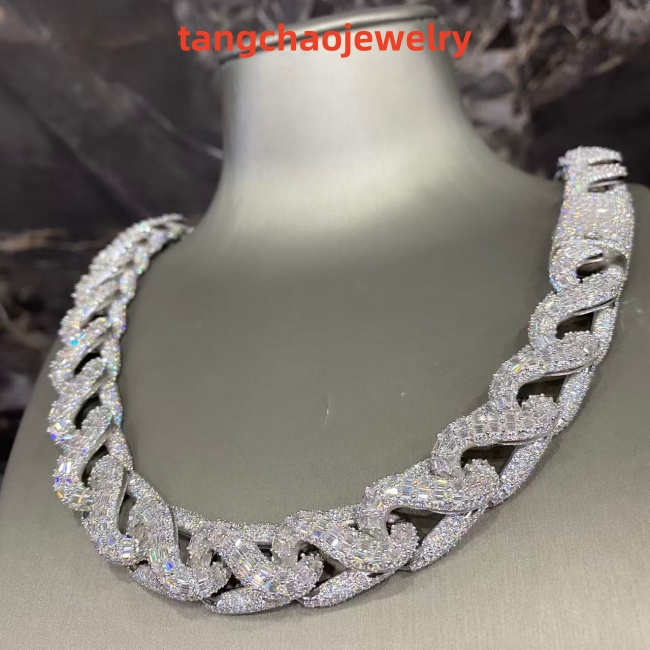 VVS Moissanite 925 Sterling Silver Miami Cuban Chain 17MM 23inches White