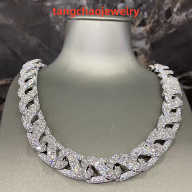 VVS Moissanite 925 Sterling Silver Miami Cuban Chain 17MM 23inches White
