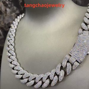 VVS Moissanite 925 Sterling Silver Miami Cuban Chain 18MM 23inches White