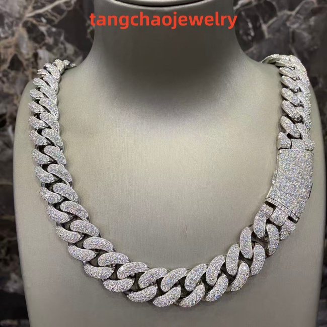 VVS Moissanite 925 Sterling Silver Miami Cuban Chain 18MM 23inches White