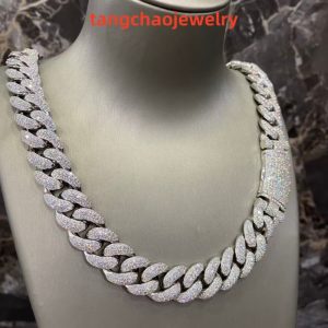 VVS Moissanite 925 Sterling Silver Miami Cuban Chain 18MM 23inches White