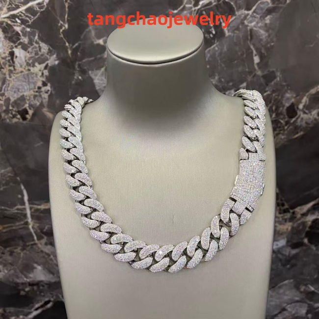 VVS Moissanite 925 Sterling Silver Miami Cuban Chain 18MM 23inches White