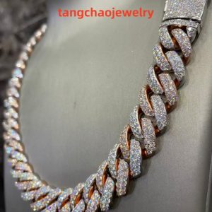 VVS Moissanite 925 Sterling Silver Miami Cuban Chain Two-tone Rose Gold 16mm 23inches