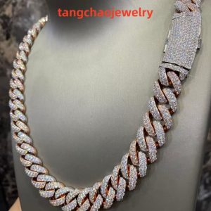 VVS Moissanite 925 Sterling Silver Miami Cuban Chain Two-tone Rose Gold 16mm 23inches