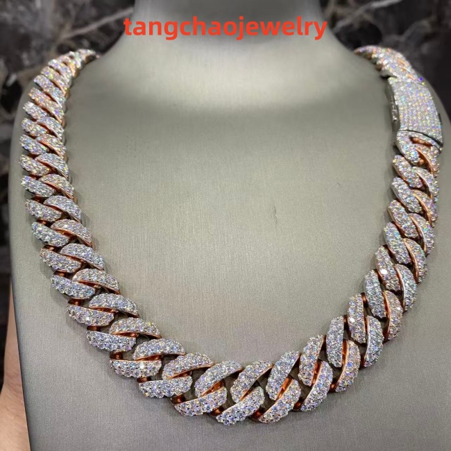 VVS Moissanite 925 Sterling Silver Miami Cuban Chain Two-tone Rose Gold 16mm 23inches - Image 3