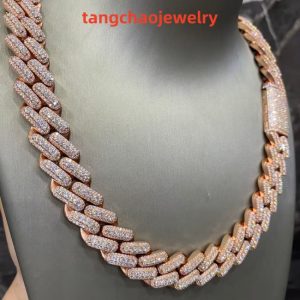 VVS Moissanite 925 Sterling Silver Miami Cuban Chain Rose Gold 16mm 20inches