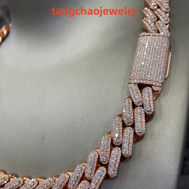 VVS Moissanite 925 Sterling Silver Miami Cuban Chain Rose Gold 16mm 20inches