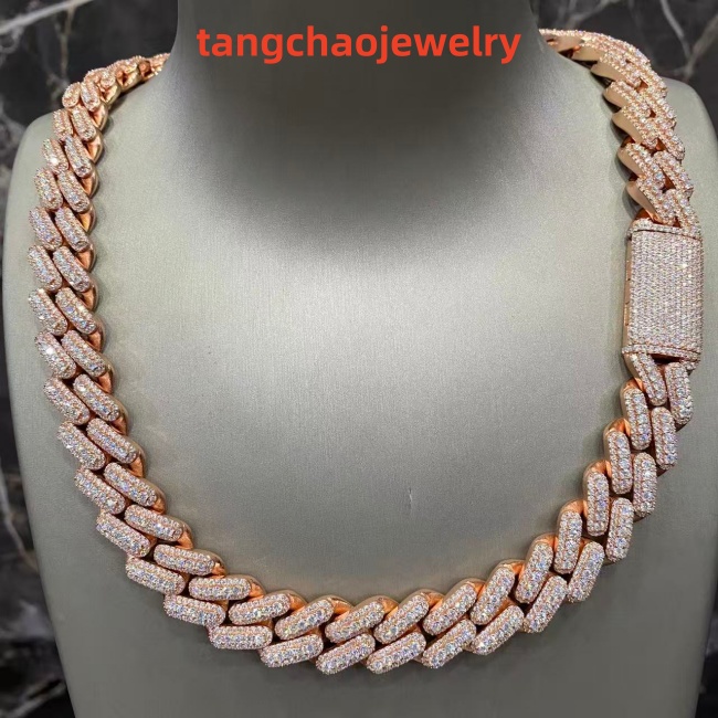 VVS Moissanite 925 Sterling Silver Miami Cuban Chain Rose Gold 16mm 20inches