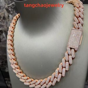 VVS Moissanite 925 Sterling Silver Miami Cuban Chain Rose Gold 16mm 20inches