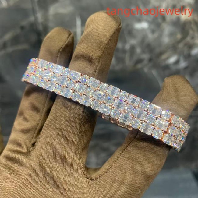 VVS Moissanite 925 Sterling Silver Tennis Chain 7mm 7 Inch Rose Gold