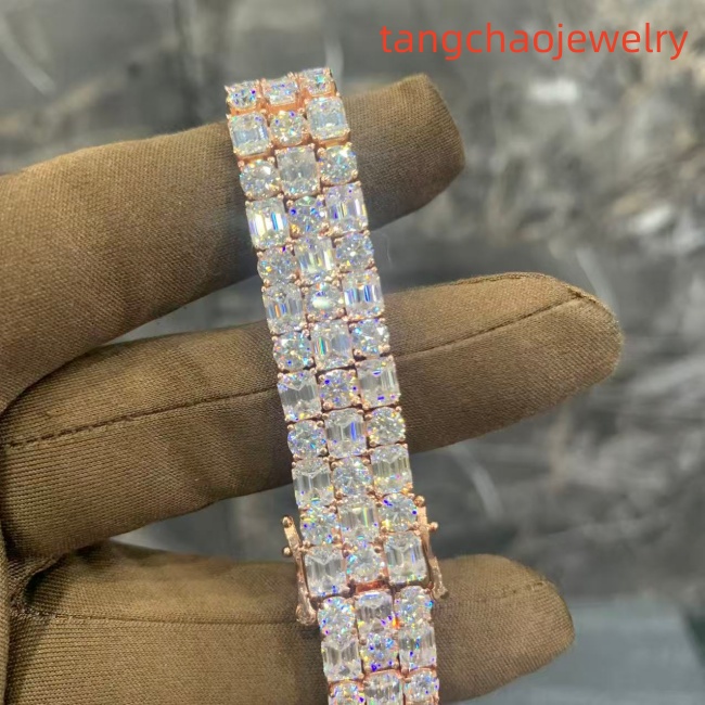 VVS Moissanite 925 Sterling Silver Tennis Chain 7mm 7 Inch Rose Gold