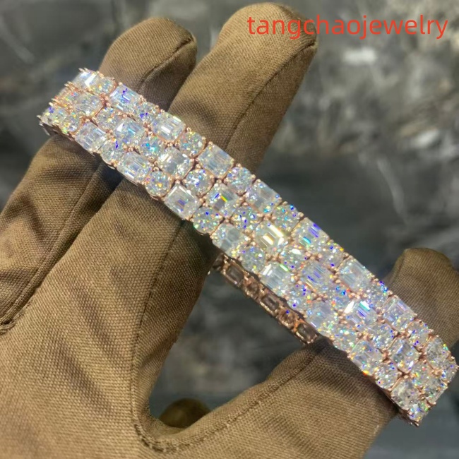 VVS Moissanite 925 Sterling Silver Tennis Chain 7mm 7 Inch Rose Gold