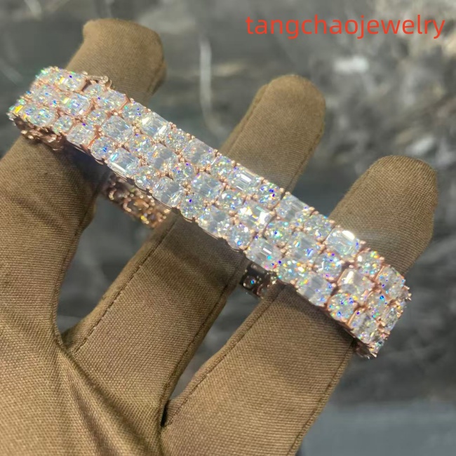 VVS Moissanite 925 Sterling Silver Tennis Chain 7mm 7 Inch Rose Gold