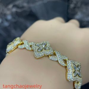 VVS Moissanite 925 Sterling Silver Miami Bracelet 9mm 8 inches gold