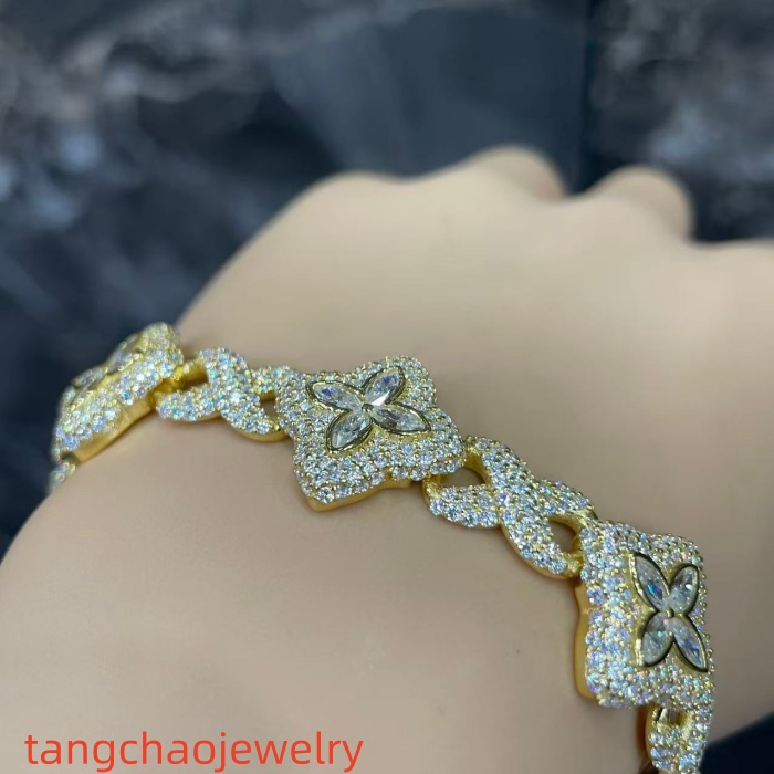 VVS Moissanite 925 Sterling Silver Miami Bracelet 9mm 8 inches gold