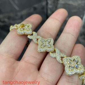 VVS Moissanite 925 Sterling Silver Miami Bracelet 9mm 8 inches gold