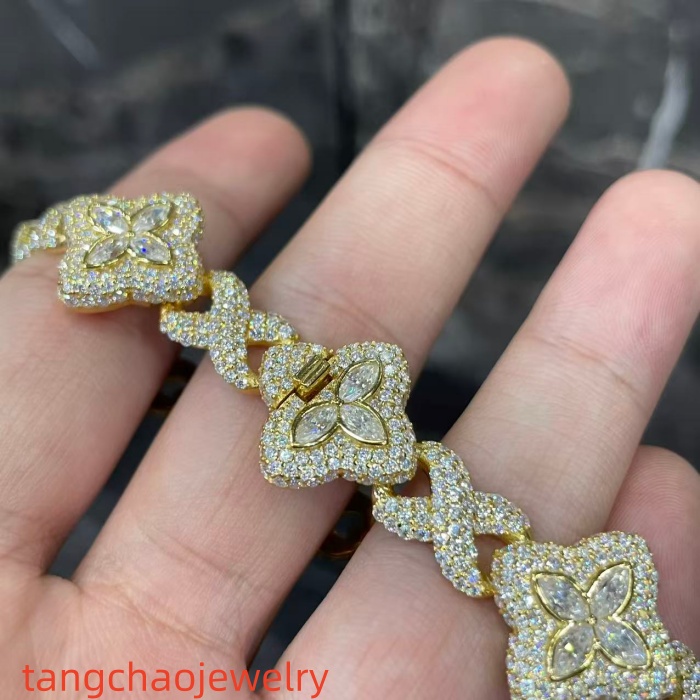 VVS Moissanite 925 Sterling Silver Miami Bracelet 9mm 8 inches gold