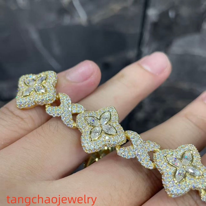 VVS Moissanite 925 Sterling Silver Miami Bracelet 9mm 8 inches gold