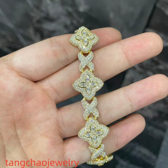 VVS Moissanite 925 Sterling Silver Miami Bracelet 9mm 8 inches gold