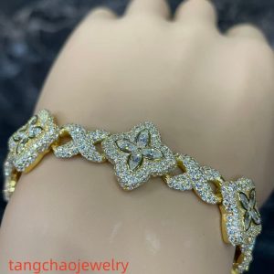 VVS Moissanite 925 Sterling Silver Miami Bracelet 9mm 8 inches gold