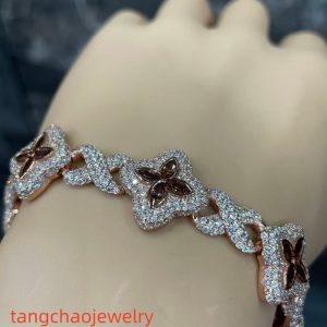 VVS Moissanite 925 Sterling Silver Miami Bracelet 9mm 8 inches, rose gold set with brown gemstones.