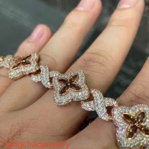 VVS Moissanite 925 Sterling Silver Miami Bracelet 9mm 8 inches, rose gold set with brown gemstones.