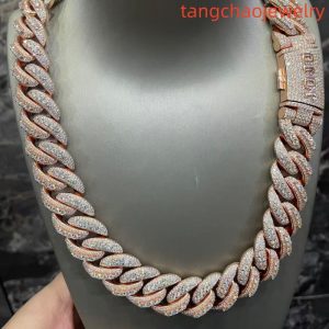 VVS Moissanite 925 Sterling Silver Miami Cuban Chain 22mm 22-inch Rose Gold Button Lettering