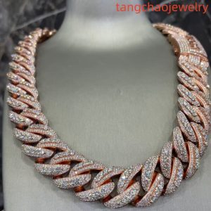VVS Moissanite 925 Sterling Silver Miami Cuban Chain 22mm 22-inch Rose Gold Button Lettering
