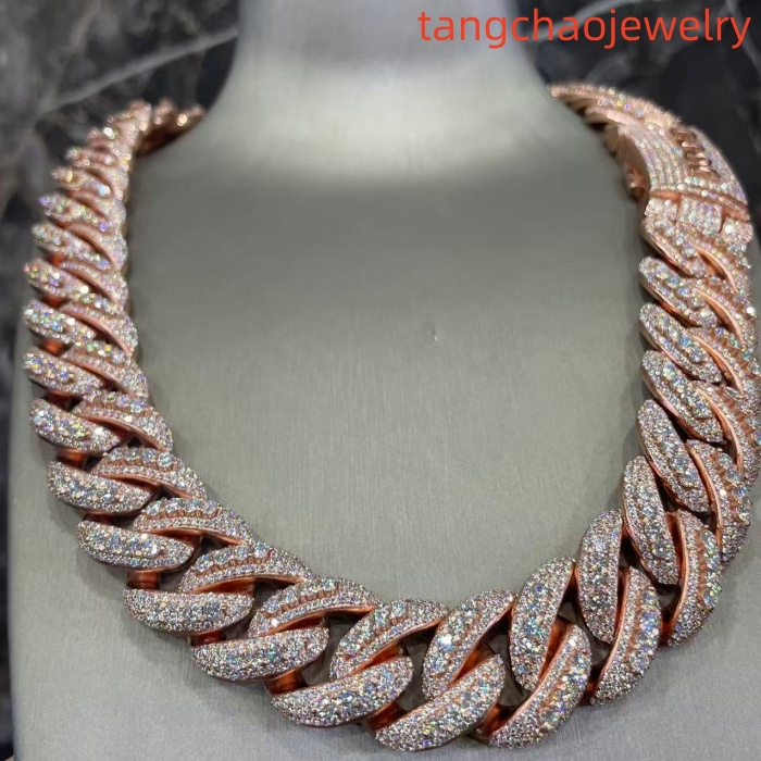 VVS Moissanite 925 Sterling Silver Miami Cuban Chain 22mm 22-inch Rose Gold Button Lettering