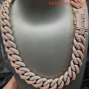 VVS Moissanite 925 Sterling Silver Miami Cuban Chain 22mm 22-inch Rose Gold Button Lettering