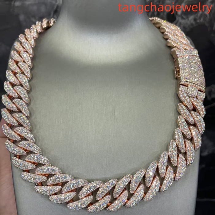 VVS Moissanite 925 Sterling Silver Miami Cuban Chain Mosaic Inlay 22mm (22 inches)