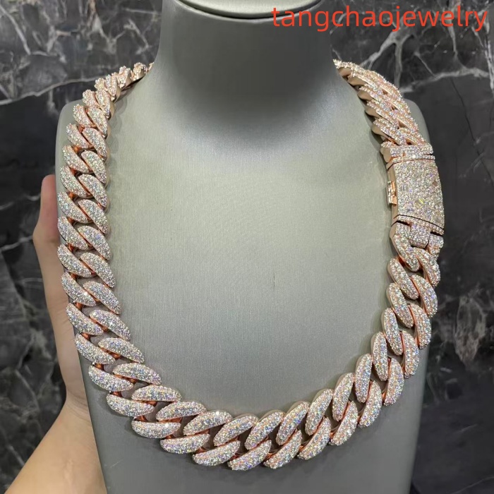 VVS Moissanite 925 Sterling Silver Miami Cuban Chain Mosaic Inlay 22mm (22 inches)