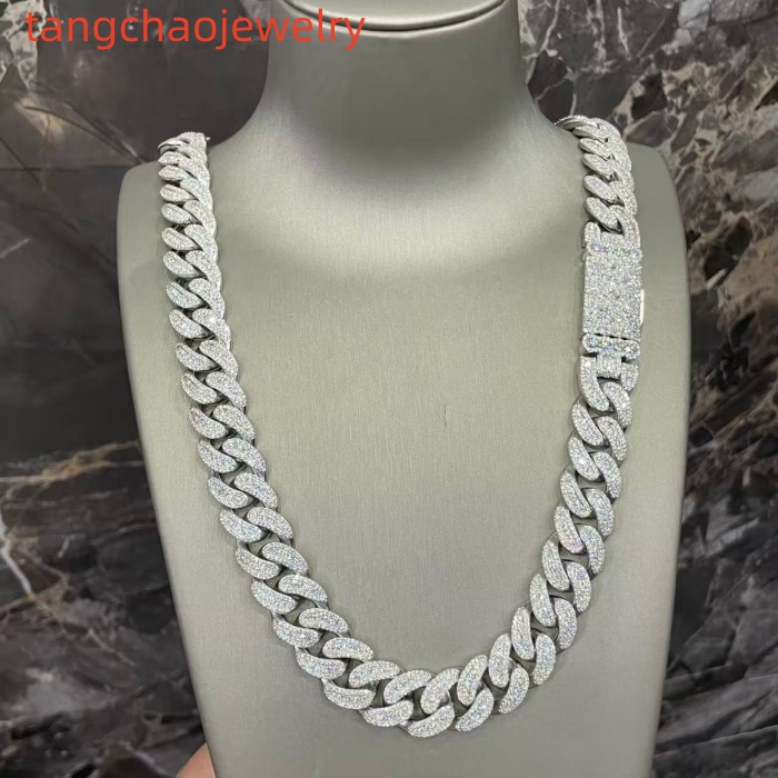 VVS Moissanite 925 Sterling Silver Miami Cuban Chain Mosaic Inlay 16mm 24-inch