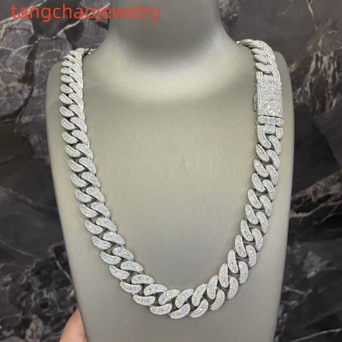 VVS Moissanite 925 Sterling Silver Miami Cuban Chain Mosaic Inlay 16mm 24-inch