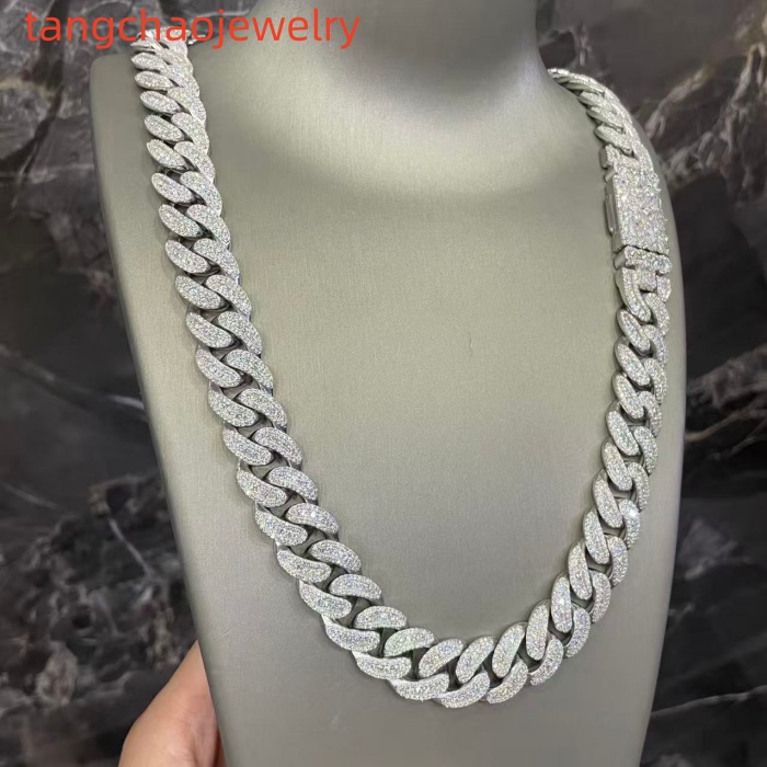 VVS Moissanite 925 Sterling Silver Miami Cuban Chain Mosaic Inlay 16mm 24-inch