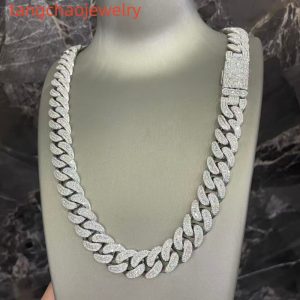 VVS Moissanite 925 Sterling Silver Miami Cuban Chain Mosaic Inlay 16mm 24-inch