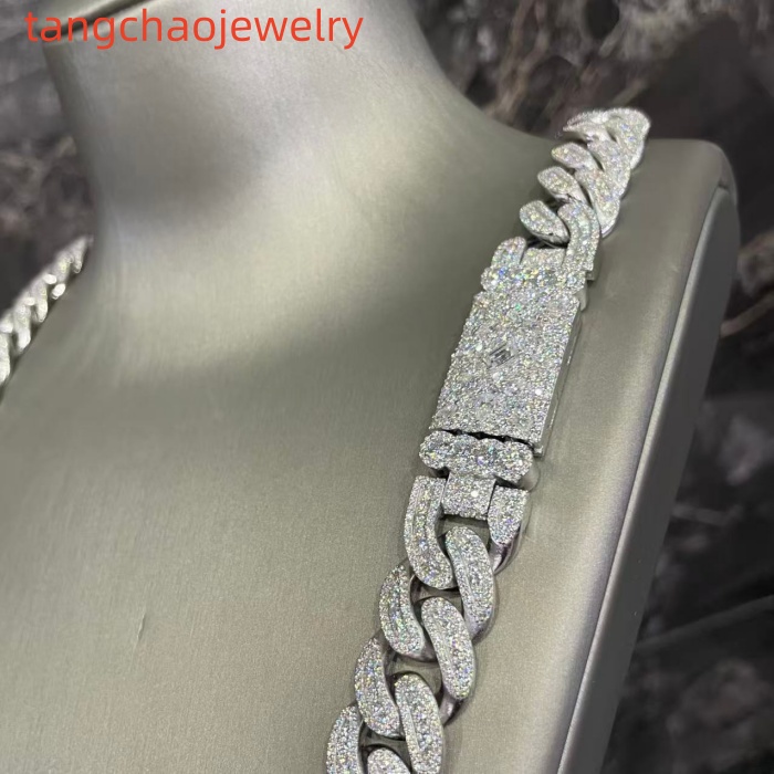 VVS Moissanite 925 Sterling Silver Miami Cuban Chain Mosaic Inlay 16mm 24-inch