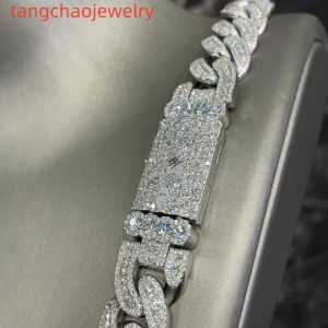 VVS Moissanite 925 Sterling Silver Miami Cuban Chain Mosaic Inlay 16mm 24-inch