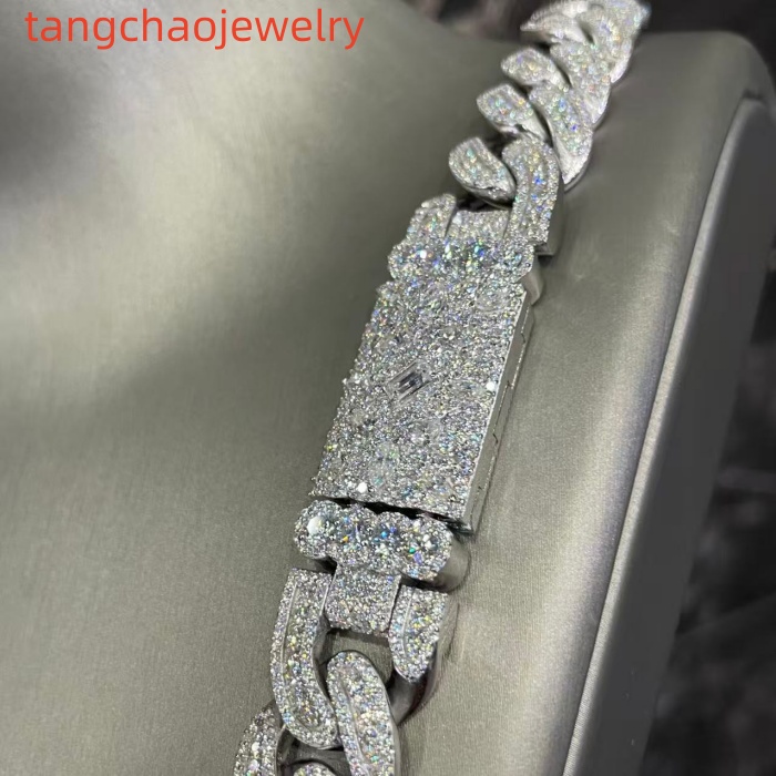 VVS Moissanite 925 Sterling Silver Miami Cuban Chain Mosaic Inlay 16mm 24-inch