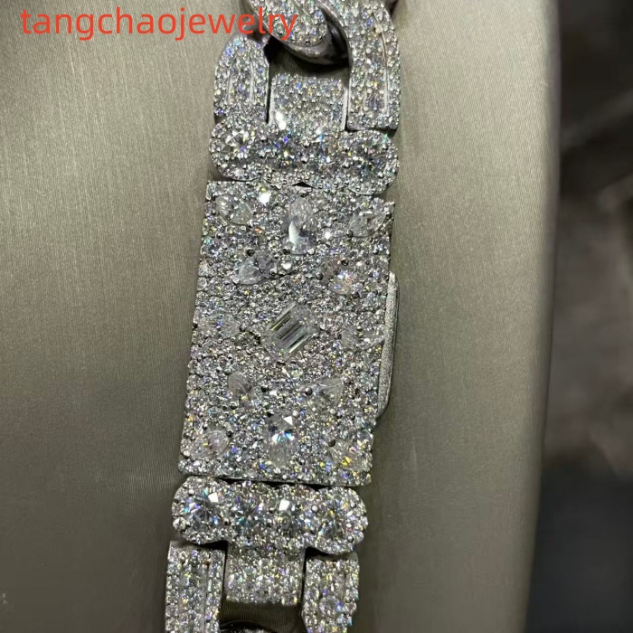VVS Moissanite 925 Sterling Silver Miami Cuban Chain Mosaic Inlay 16mm 24-inch