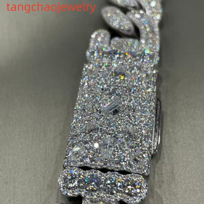 VVS Moissanite 925 Sterling Silver Miami Cuban Chain Mosaic Inlay 16mm 24-inch