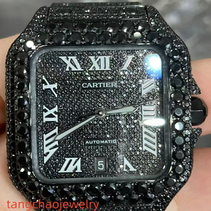 VVS Moissanite Cartier Santos WSSA0009 black gold-plated