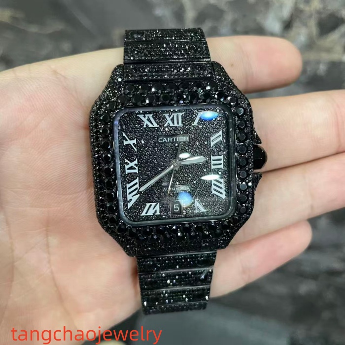VVS Moissanite Cartier Santos WSSA0009 black gold-plated