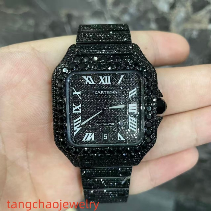 VVS Moissanite Cartier Santos WSSA0009 black gold-plated