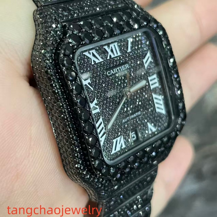 VVS Moissanite Cartier Santos WSSA0009 black gold-plated