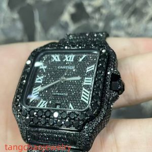 VVS Moissanite Cartier Santos WSSA0009 black gold-plated